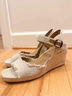 Lucky Brand Natural Linen Espadrille Wedge Sandals Size 9 / EU 40 – Like New